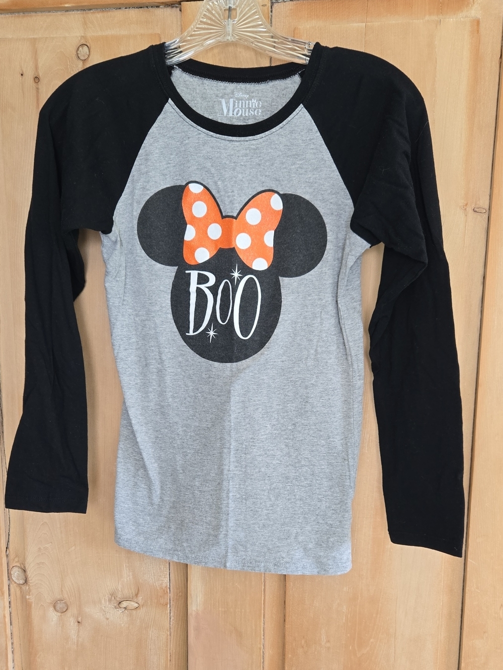 Disney Girls' Gray & Black Long Sleeve 'Boo' Tee with Orange Polka Dot Bow